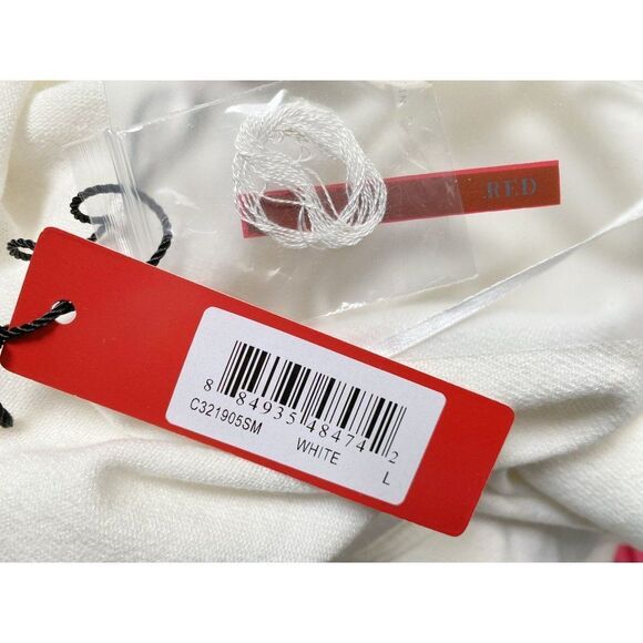 White Eyelet Cut-Out Open Front White Lightweight Cardi Red Wide Sleeve Sz L NEW - Picture 8 of 9